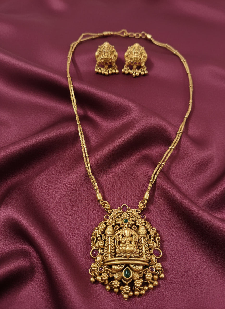 2 Layer Chain Lakshmi Pendant Necklace Set V2
