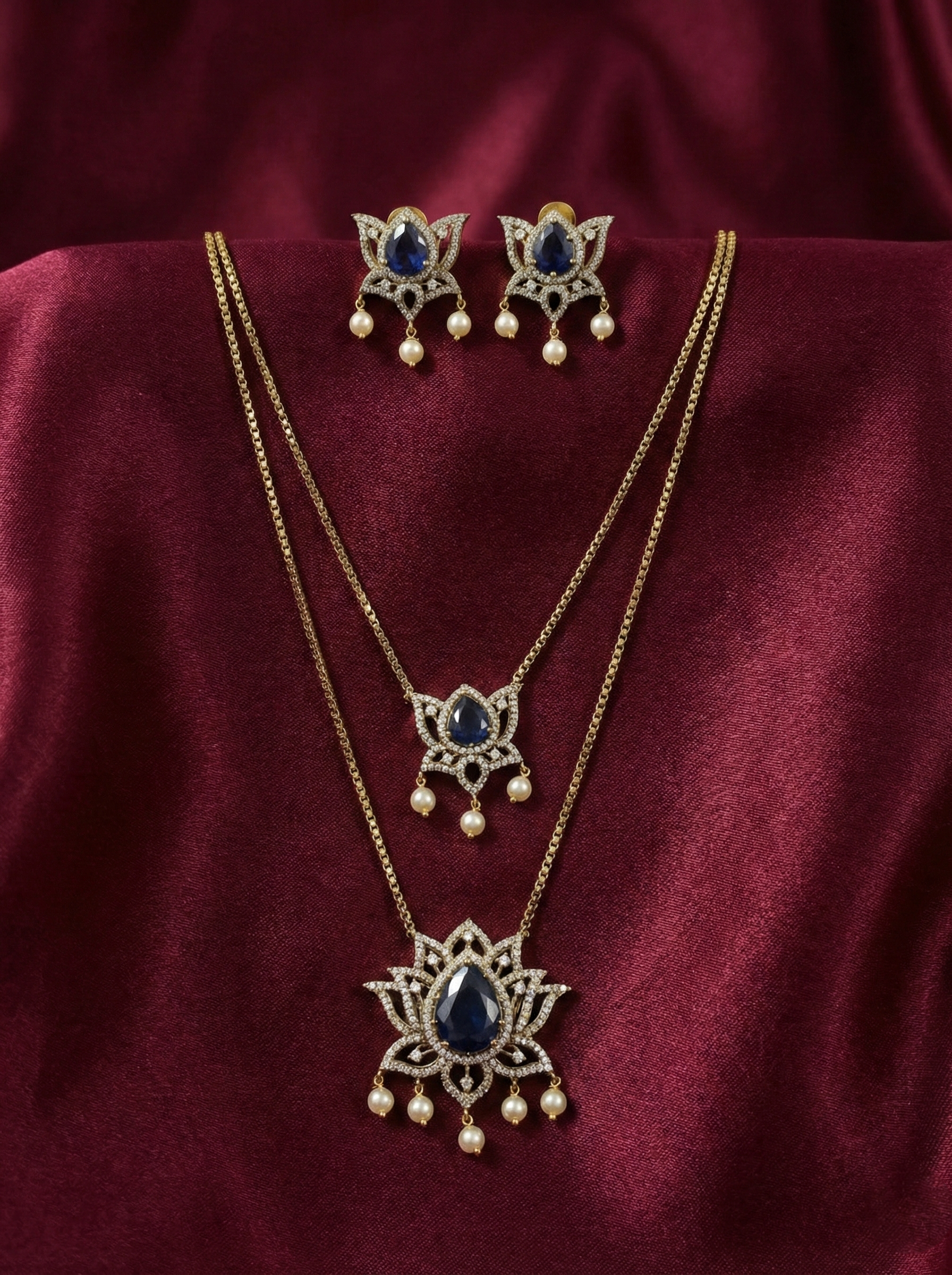 2 Line AD Padma Long Necklace Set