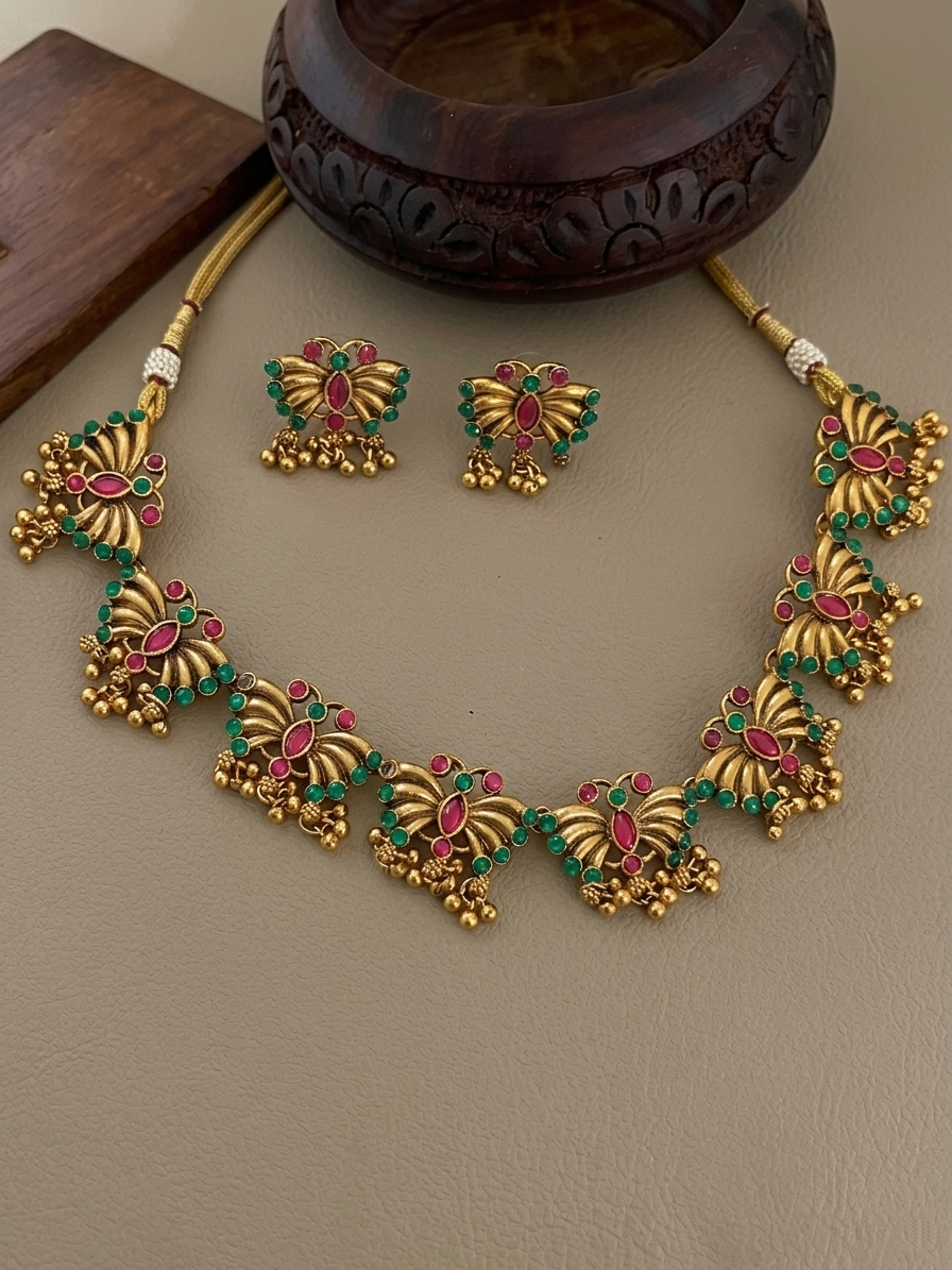 Matte Finish Salabha Necklace Set