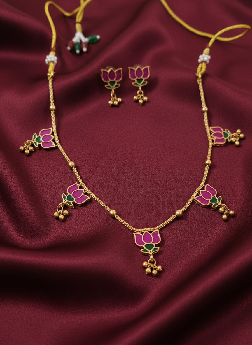 Lotus Necklace Bangle Combo Set