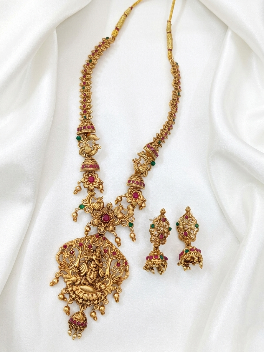 Matte Finish Krishna Long Necklace Set