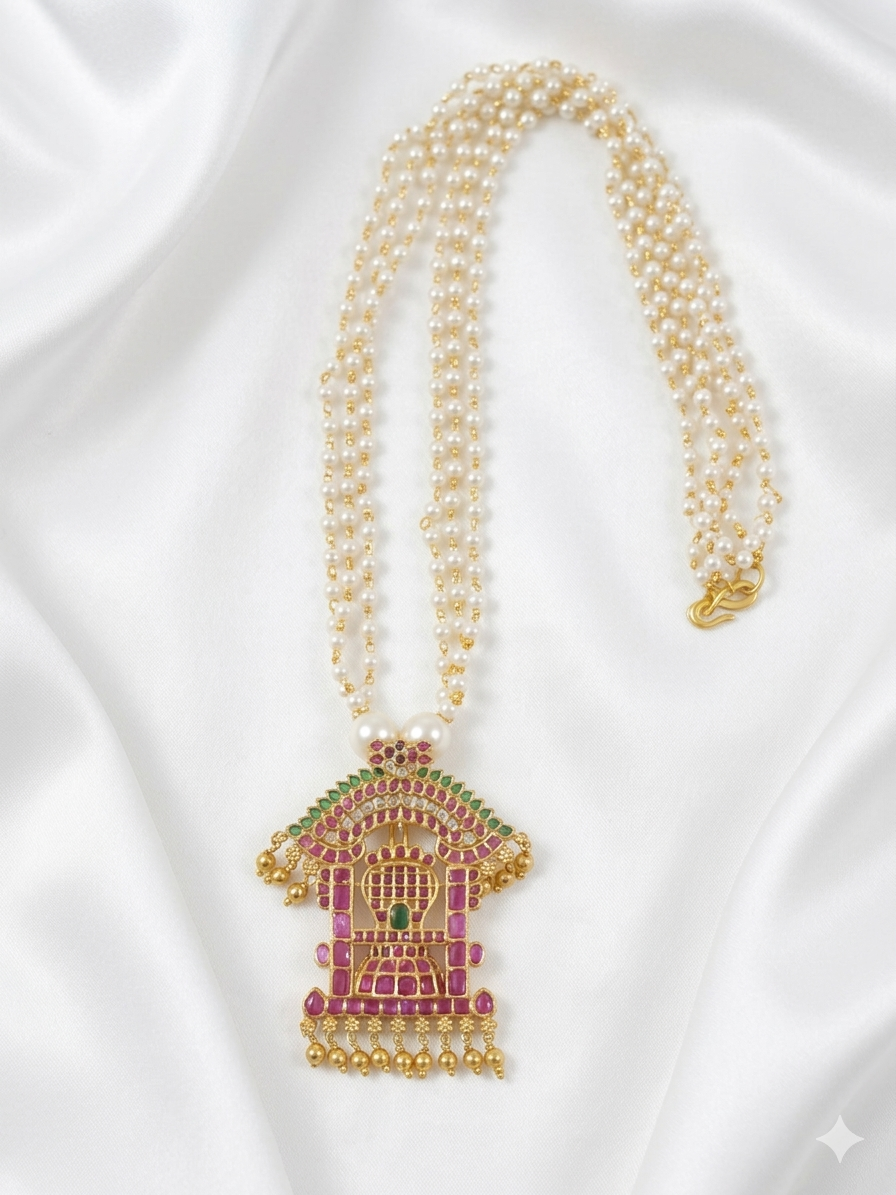 AD Pendant Pearl Mid Long Necklace Set V2