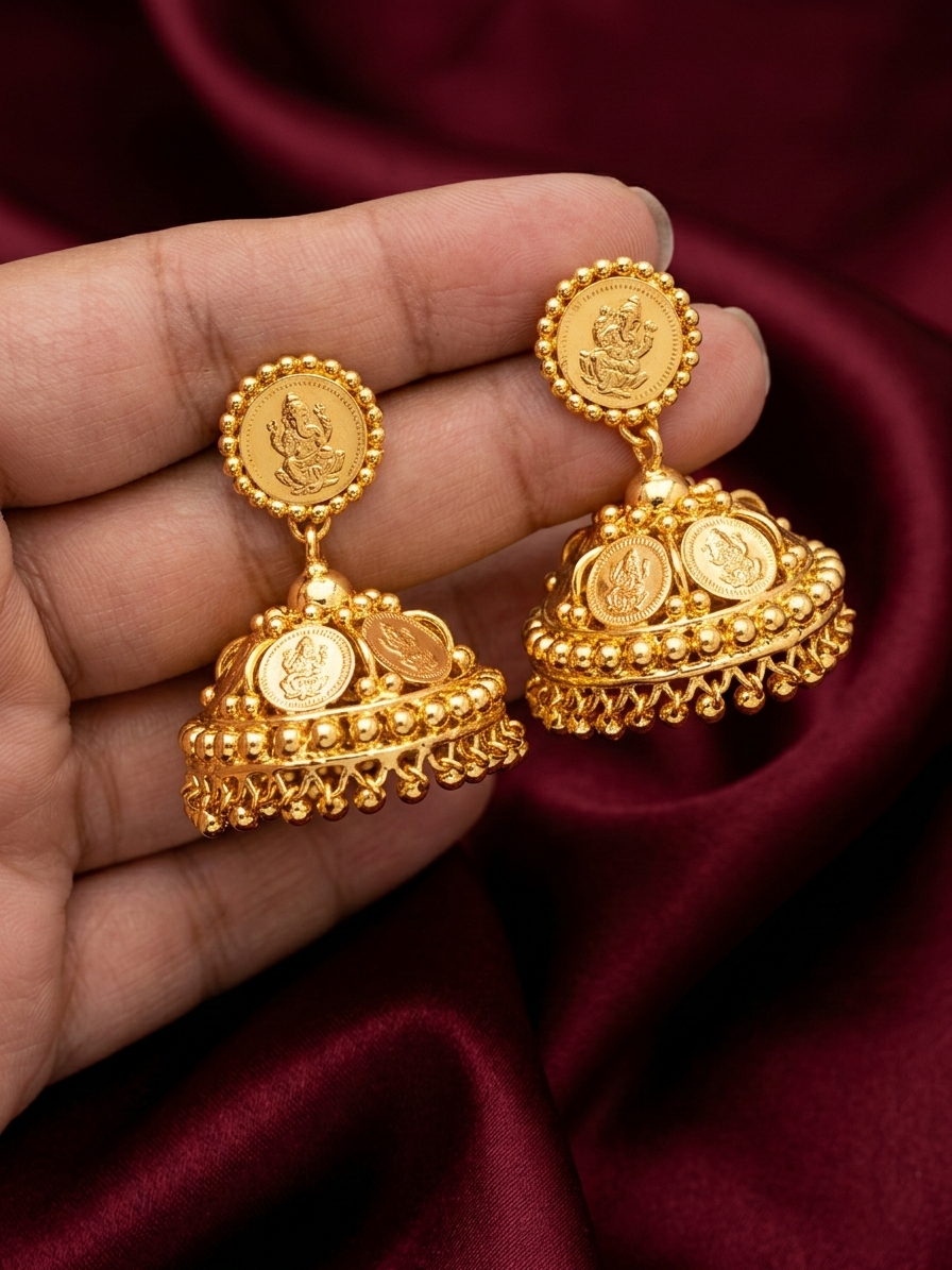 Micro Polish Lakshmi Coin Jhumka V1