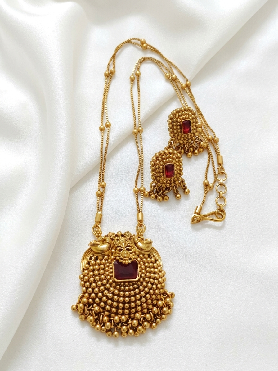 2 Layer Non Idol  Pendant Mid Long Necklace Set