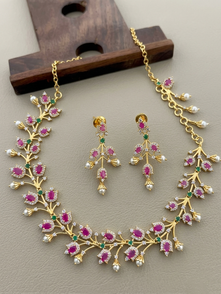 Micro Polish AD Flower Necklace Set V1