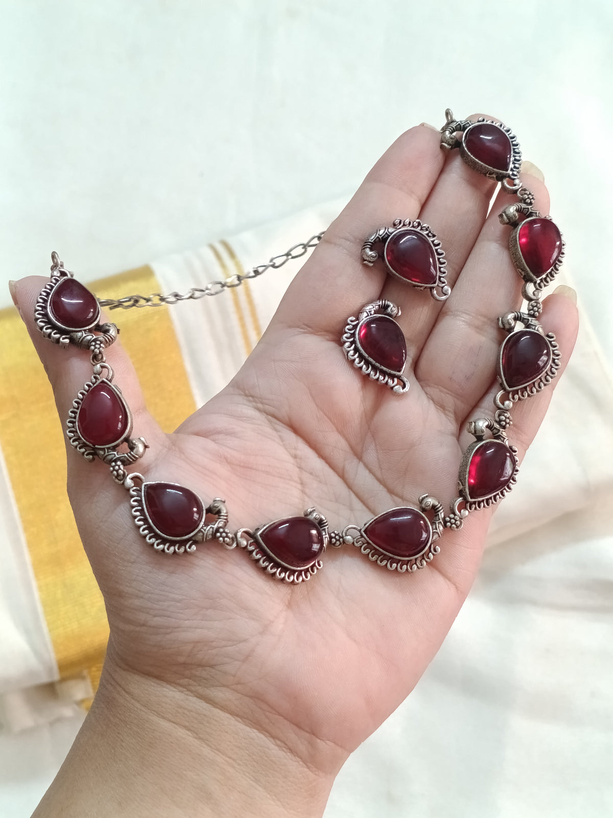 Black Metal Stone Necklace Set V01