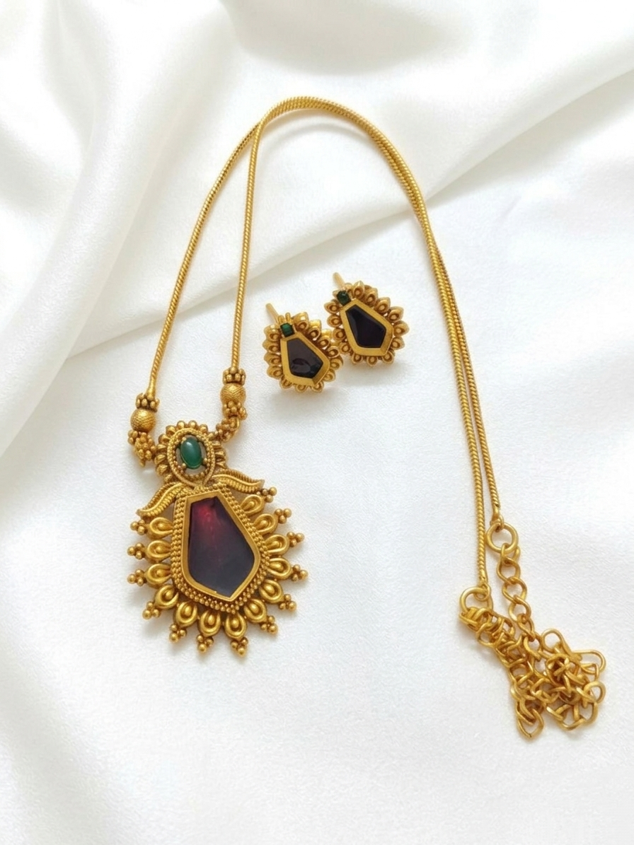 Low Budget Nagapadam Pendant Long Necklace Set V2