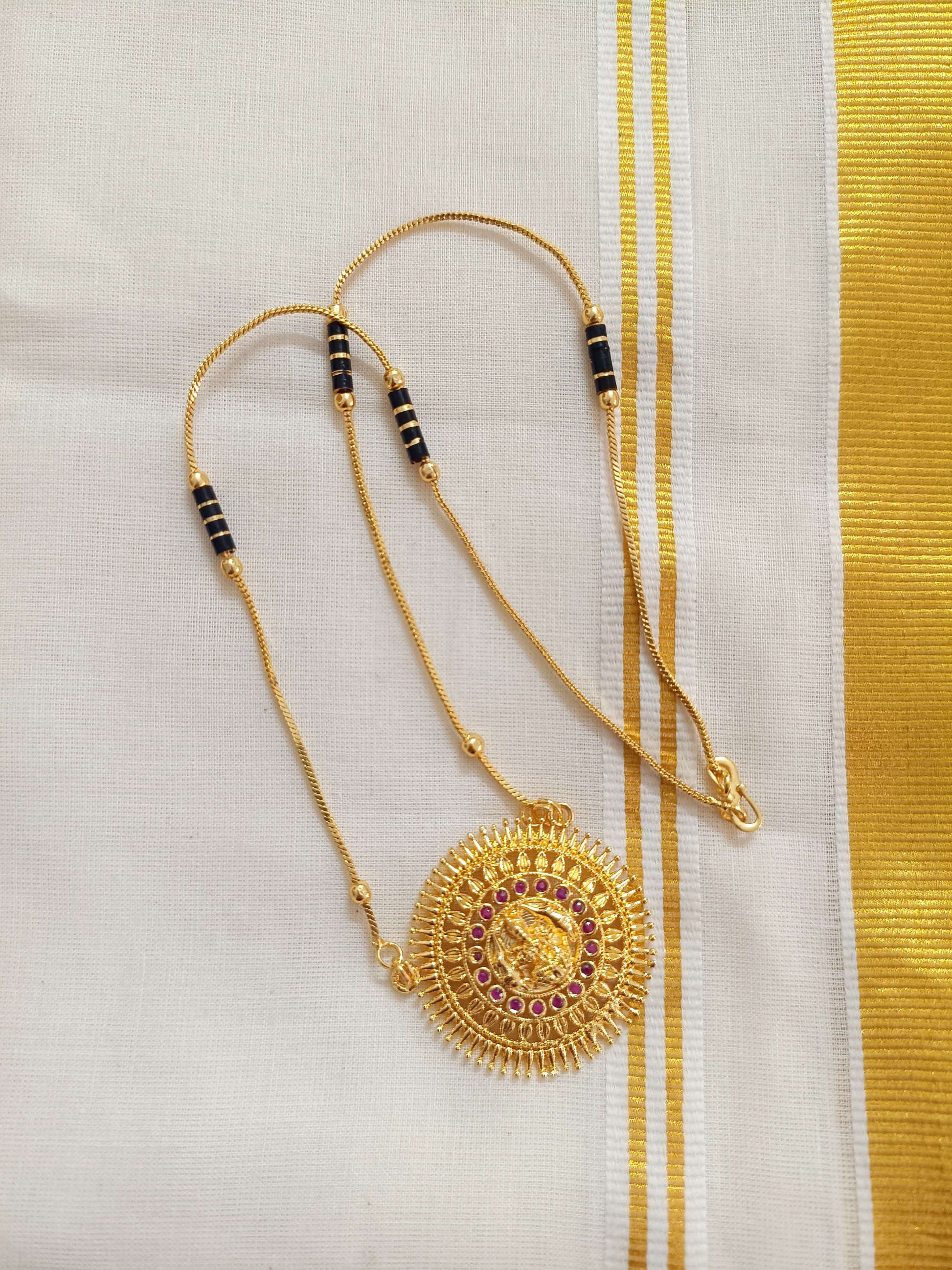 Lakshmi Pendant Mid Long Necklace Set V181