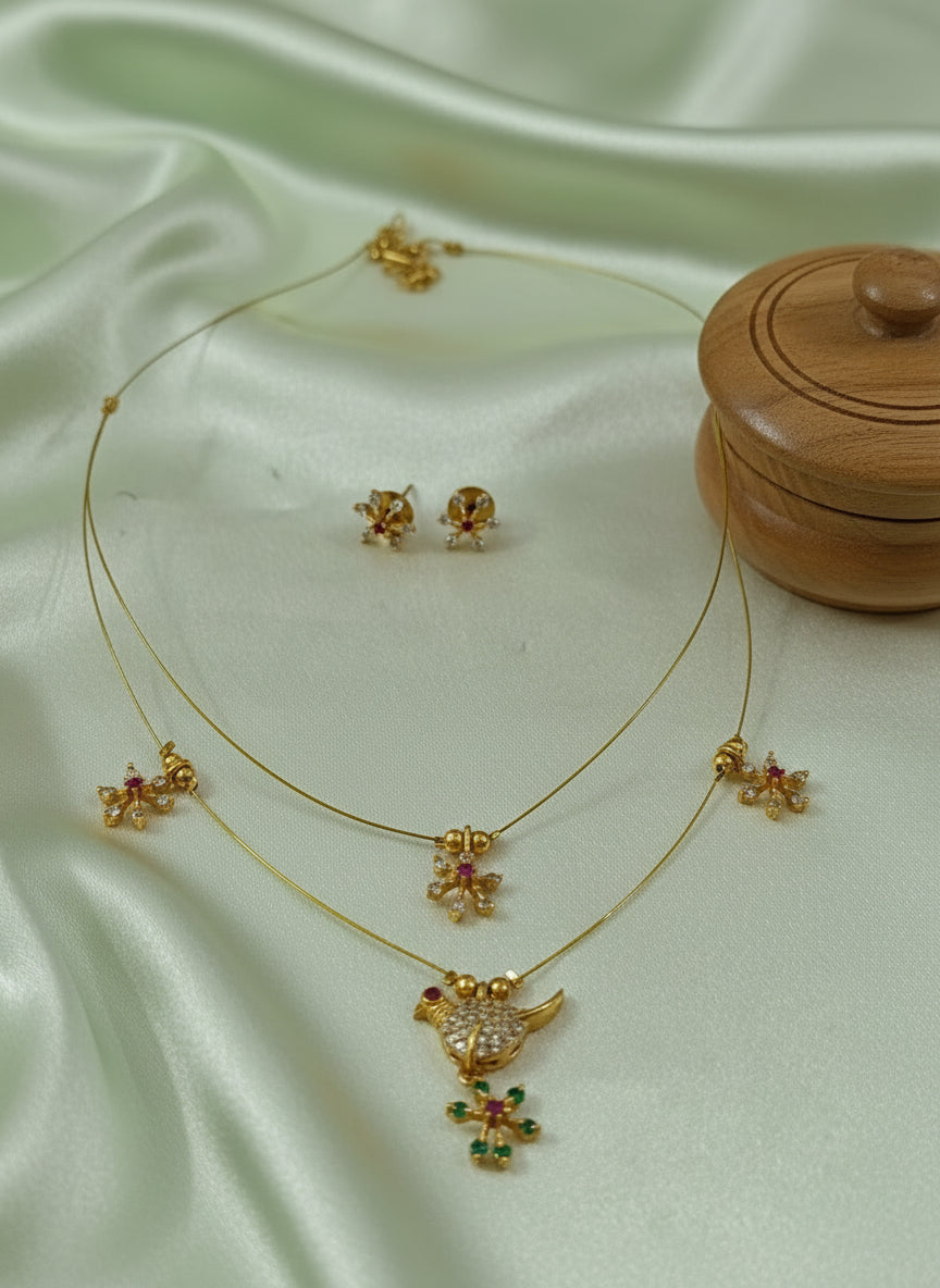 2 Layer Bird Flower Invisible Chain Set