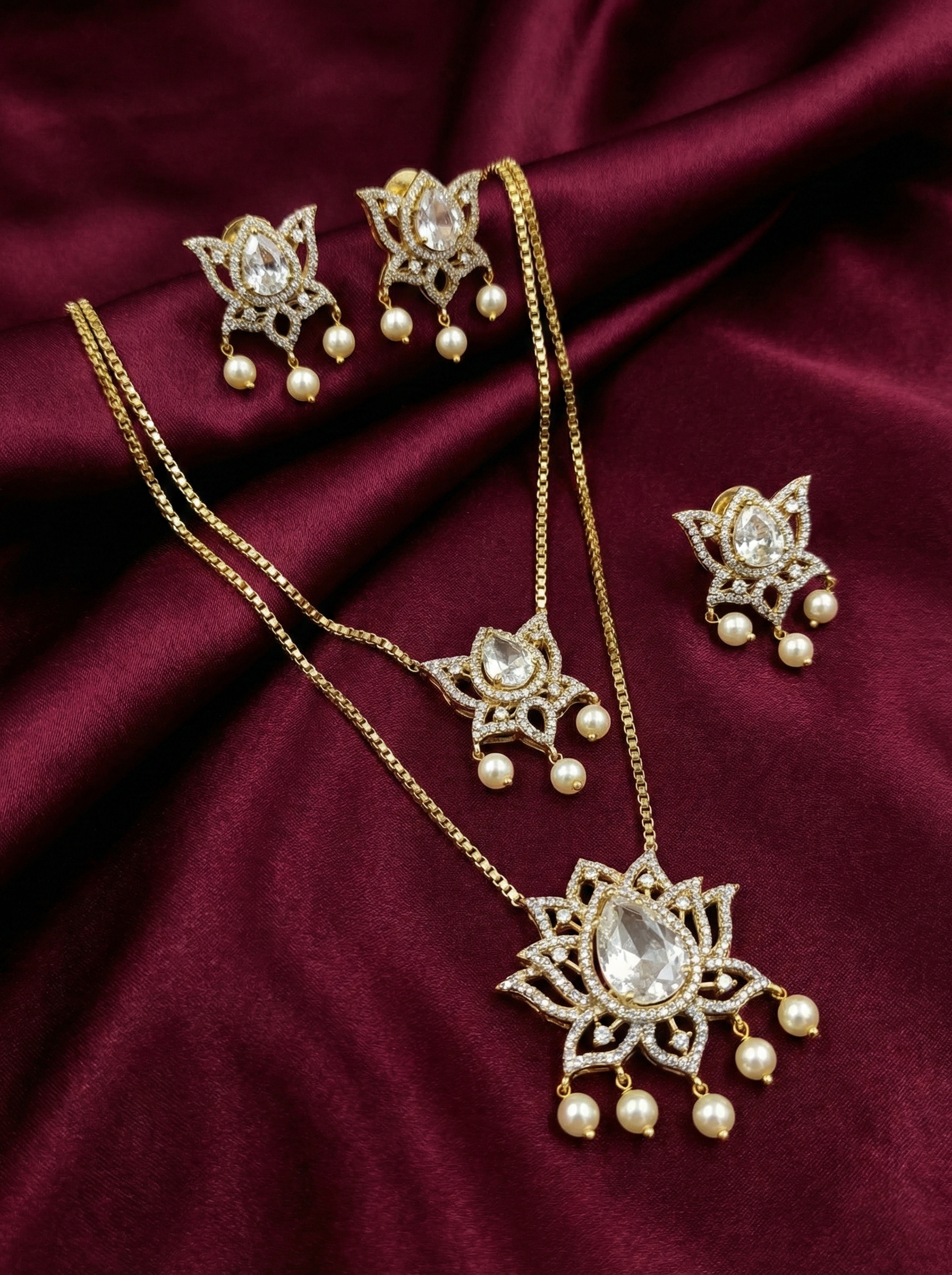 2 Line AD Padma Long Necklace Set