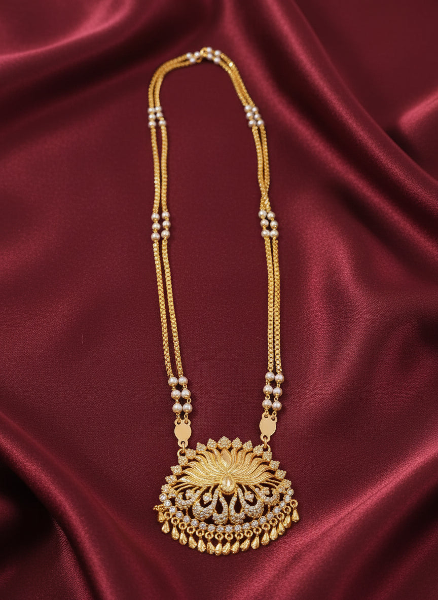 Micro Polish Non Idol AD Pendant Long Necklace Set