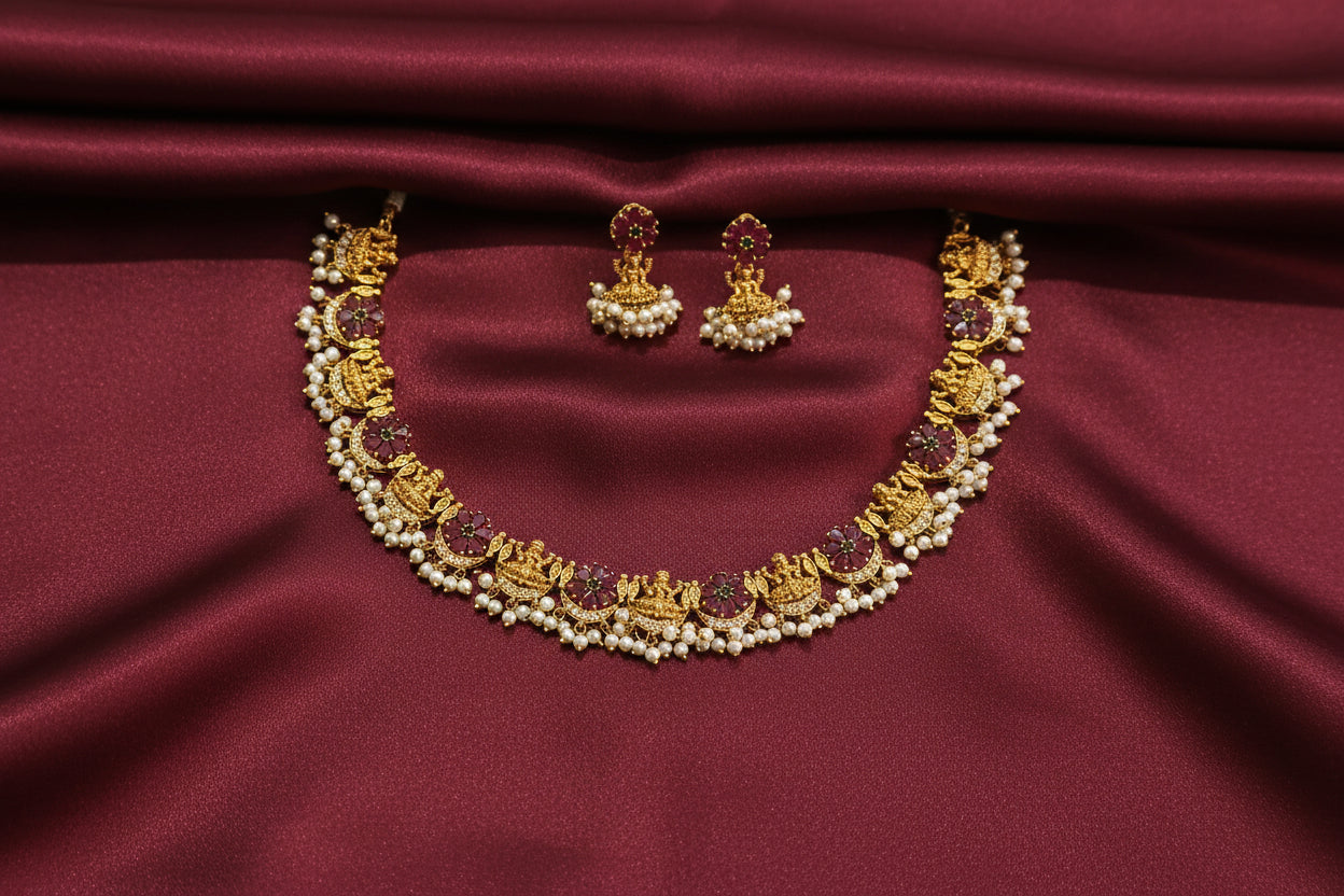 AD Flower Lakshmi Necklace Set