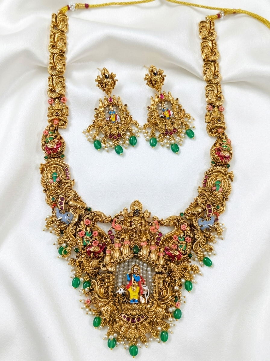 Enamel Nagas Krishna Long Necklace Set