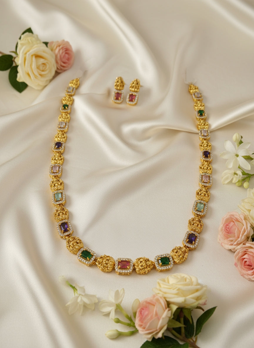 AD Navaratna Lakshmi Long Necklace Set