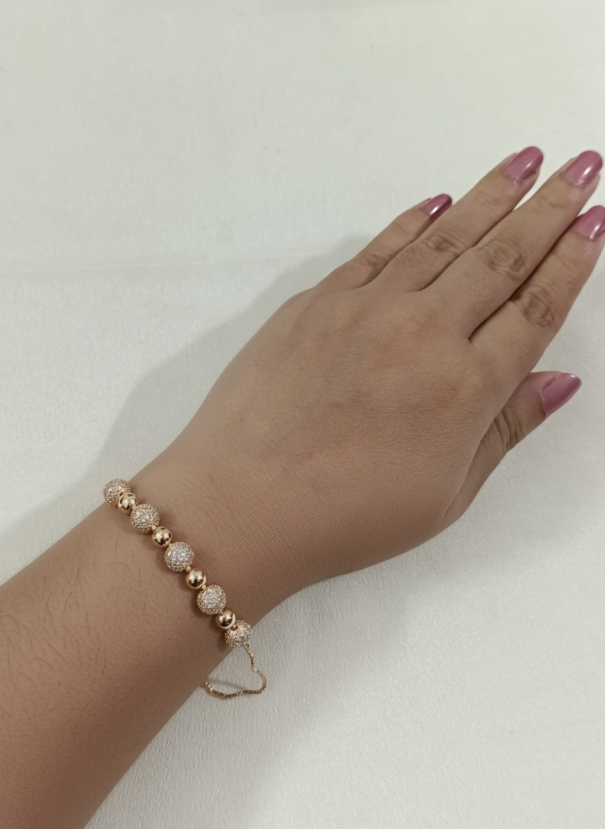 Rose Gold Polish AD Ball adjustable Bracelet