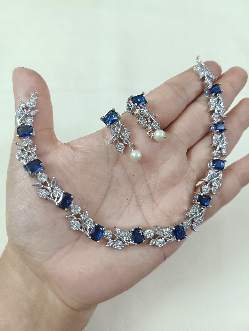 Blue Sapphire AD Necklace Set