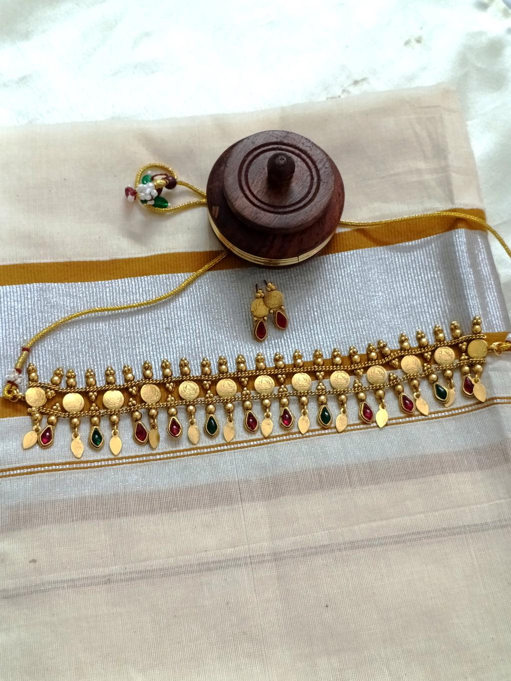 Matte Finish Coin Elakathali Choker Set V5