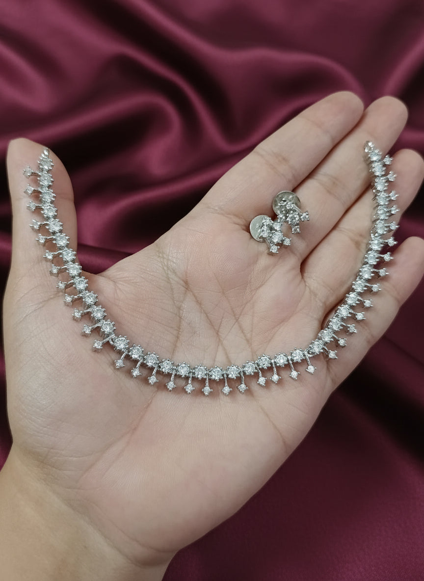 Rhodium Polish Simple AD Necklace Set