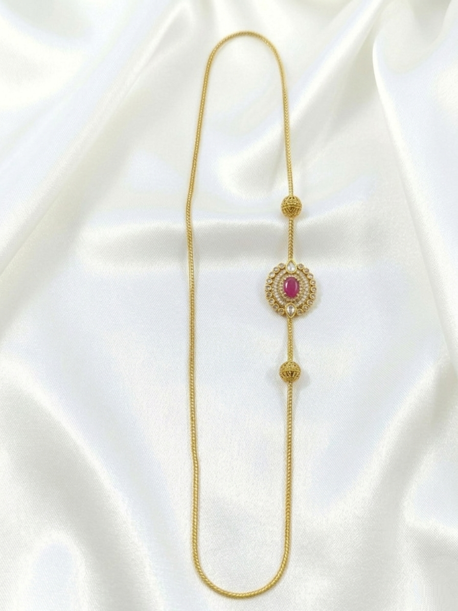 AD Mugappu Long Necklace Set