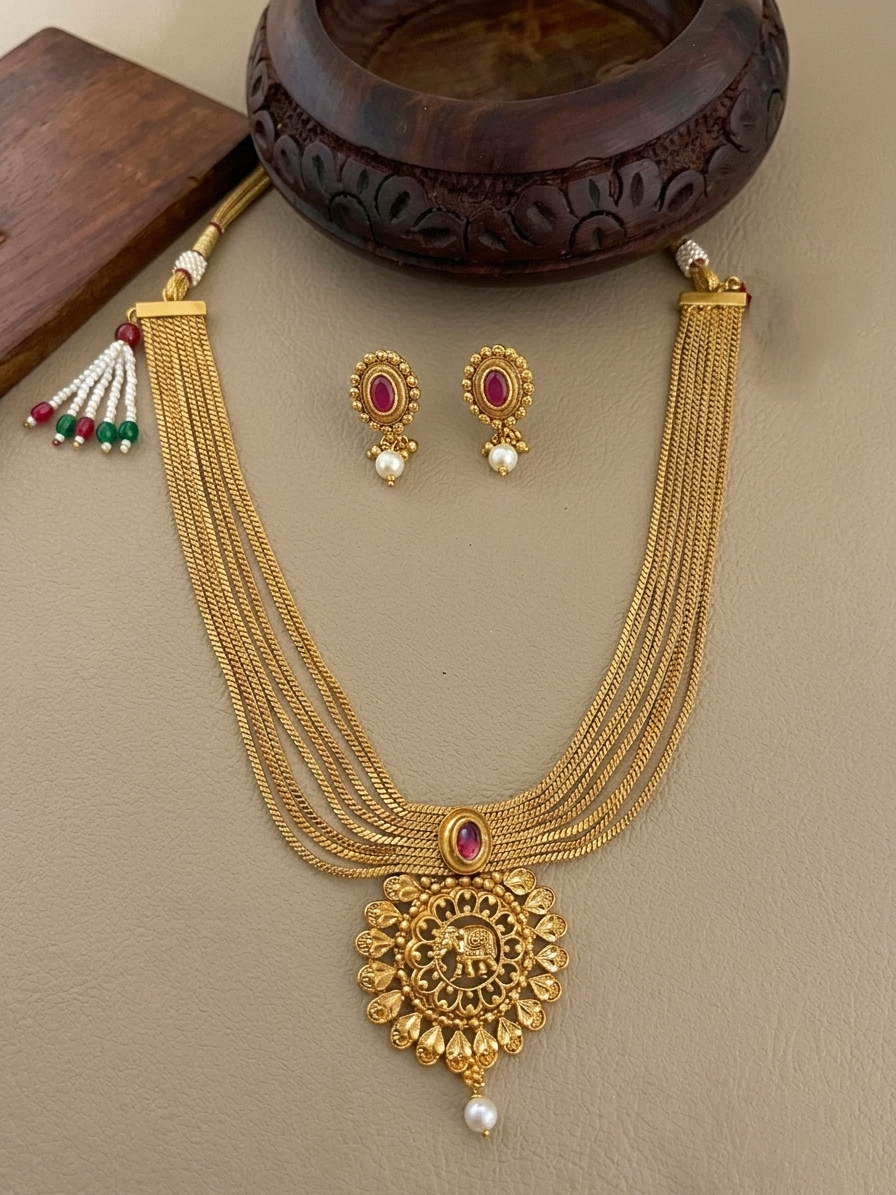 Matte Finish Non Idol Layer Necklace Set V143