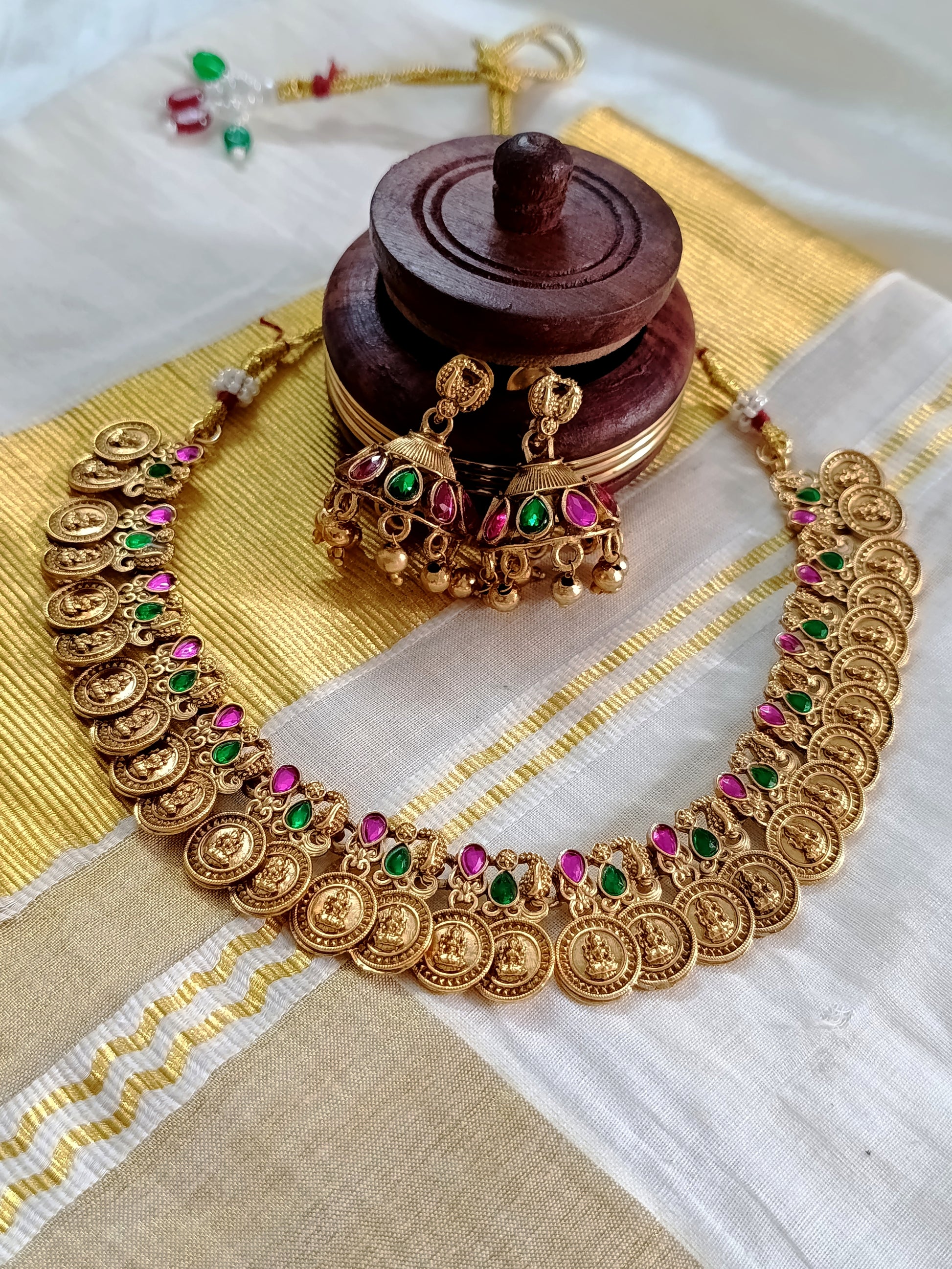 Matte Finish Lakshmi Coin Necklace Set