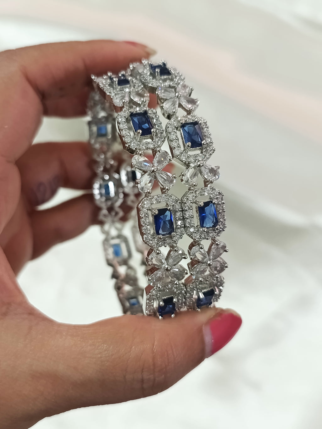Rhodium Polish AD Bangle Set of 2