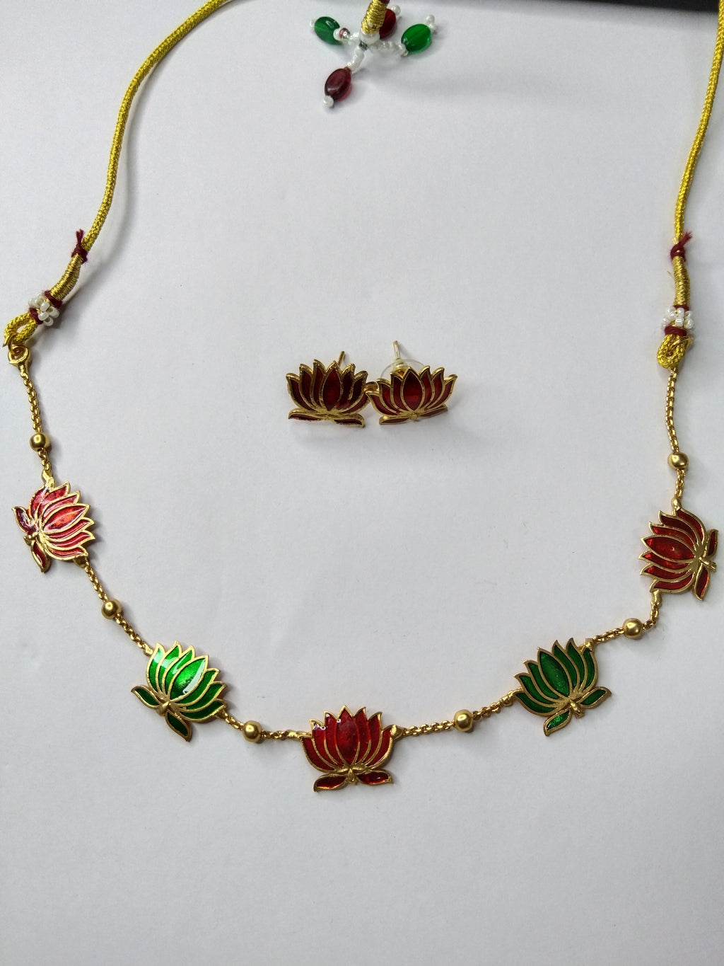Manju Warrier Inspired Lotus Meroon - Green Combo Necklace