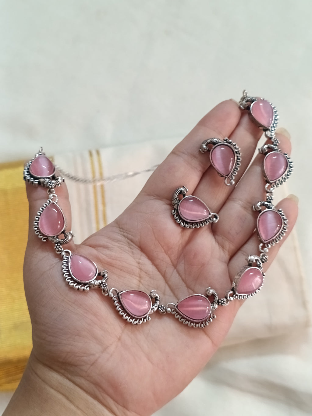 Black Metal Stone Necklace Set V01