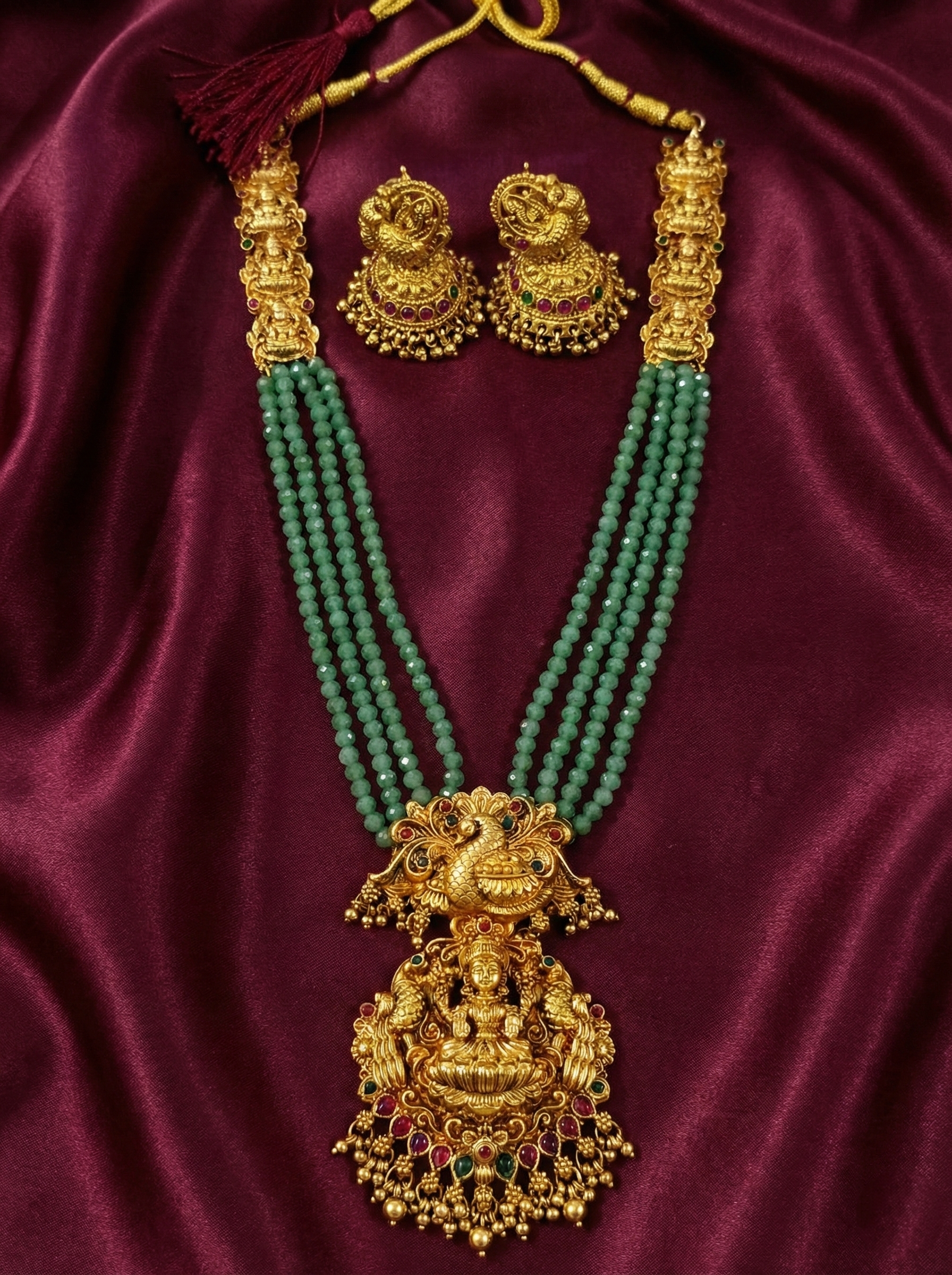 Lakshmi Mayura Bead Long Necklace Set
