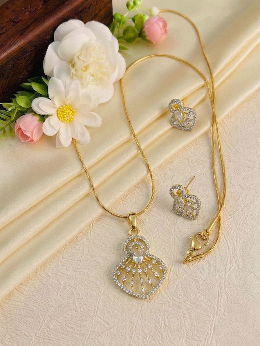 Diamond Replica Pendant Mid Long Necklace Set V12