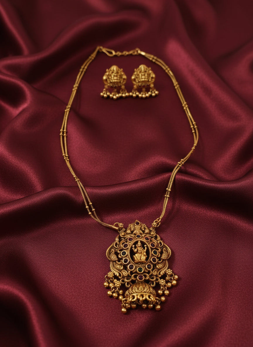2 Layer Chain Lakshmi Pendant Necklace Set V1