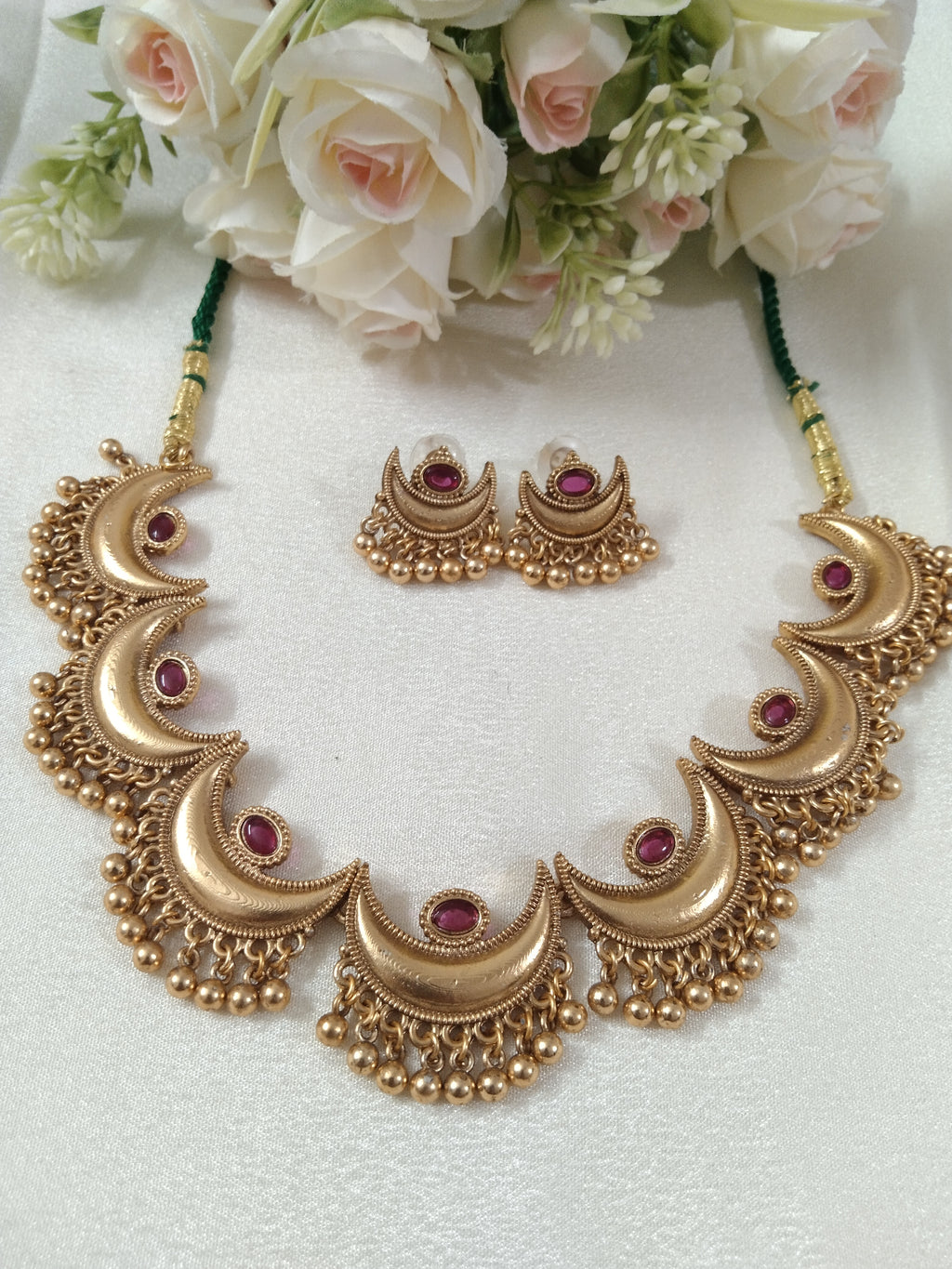 Half moon Necklace With Golden Beads