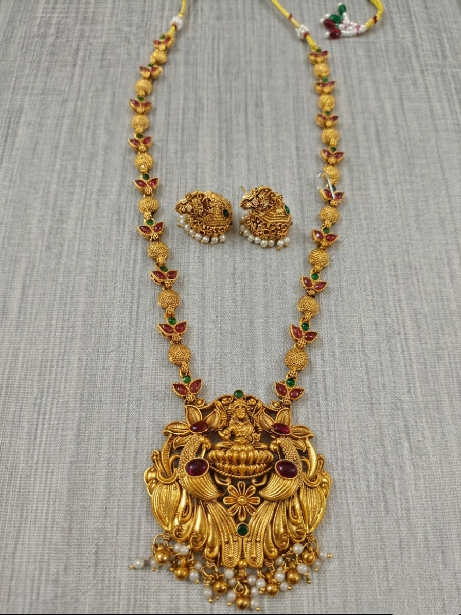 Temple Lakshmi Long Necklace Set V9