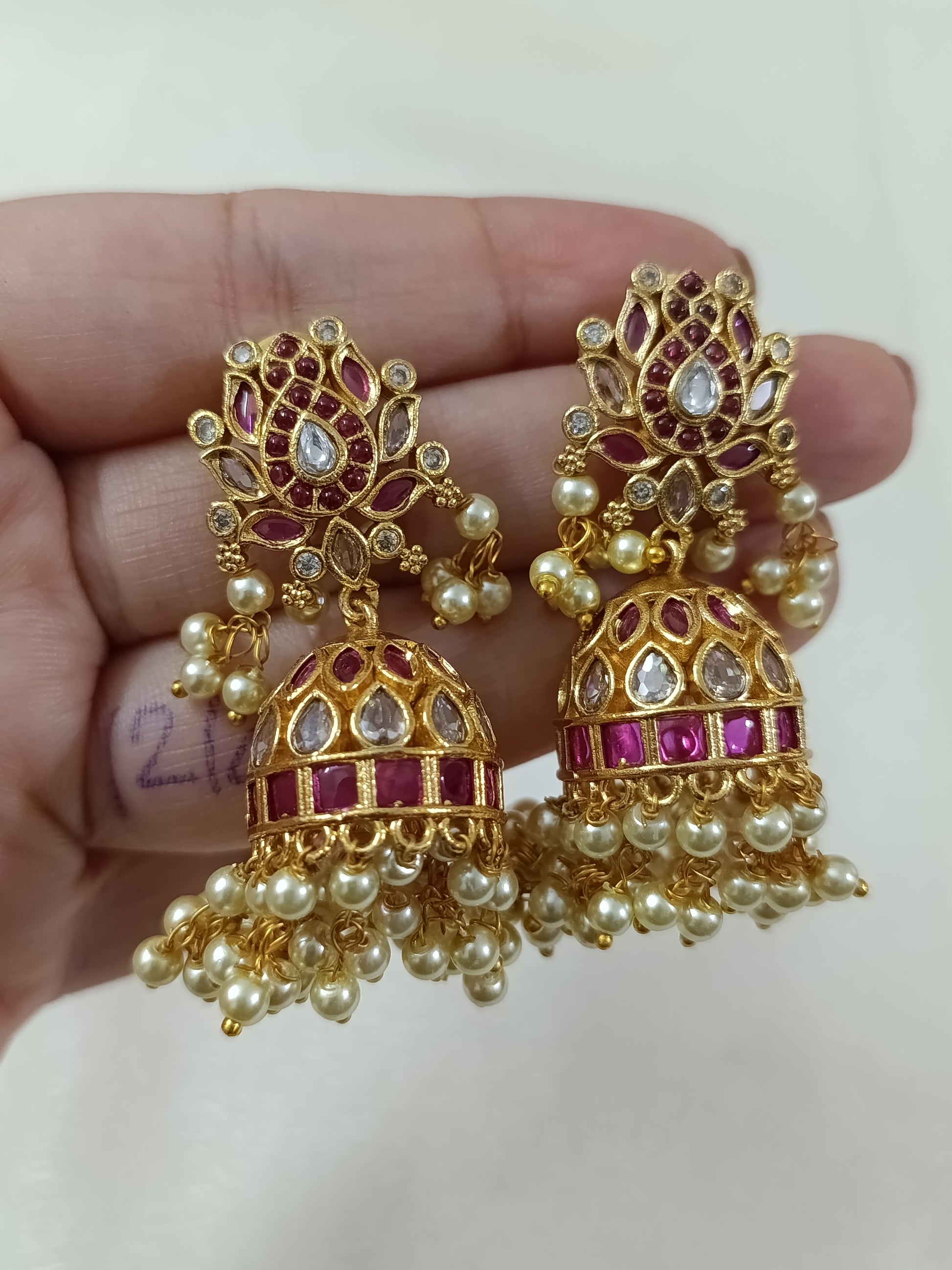 Lotus Pearl Jhumka Earring
