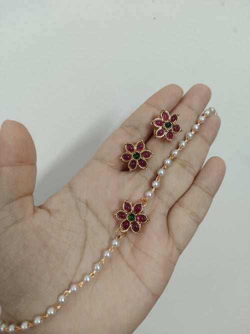 1 line Pearl Choker with Flower Pendant