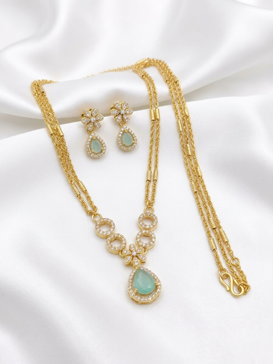 Non AD Pendant Mid Long Necklace Set