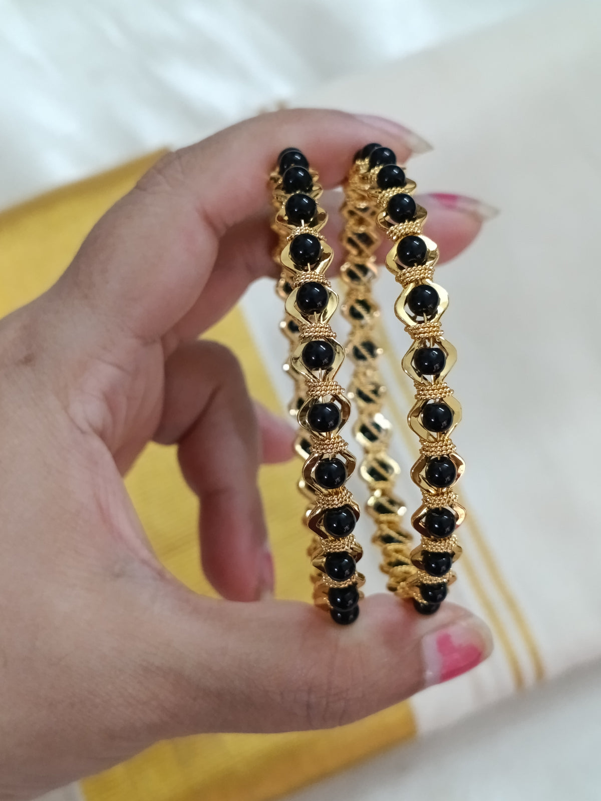 Micro Polish Black Bead Bangle Of 2