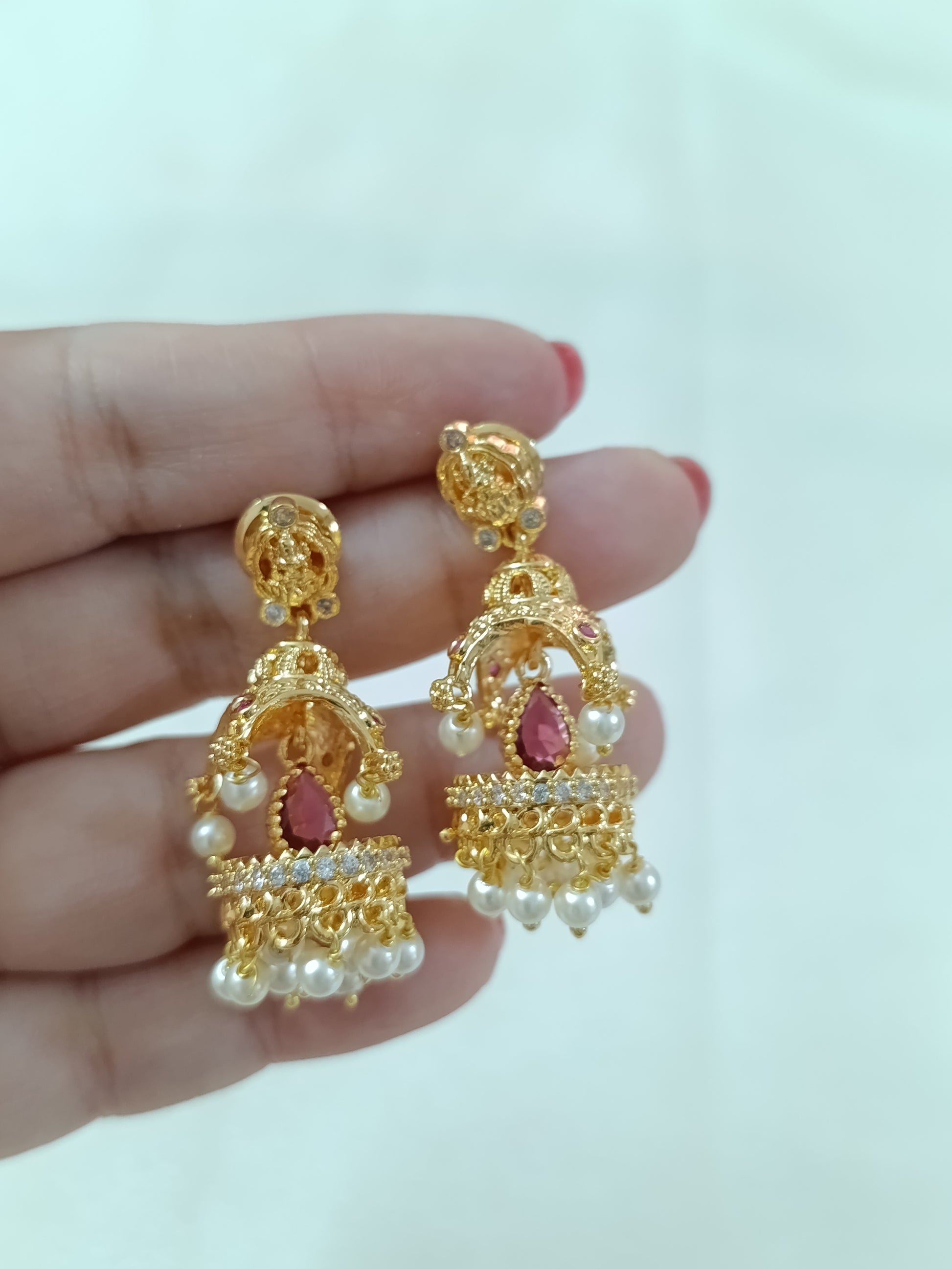 Small Temple Jhumka Earring Set
