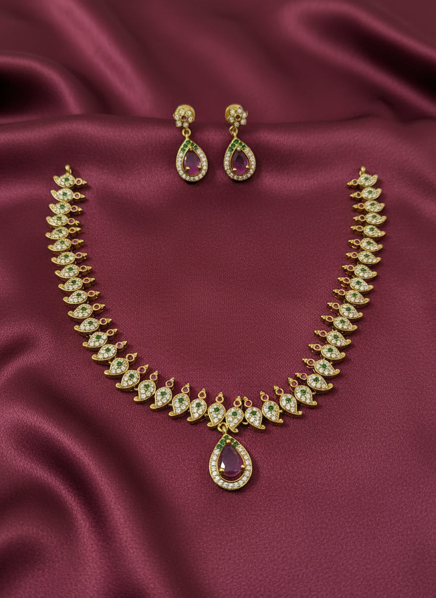 Matte Finish AD Stone Necklace Set V32