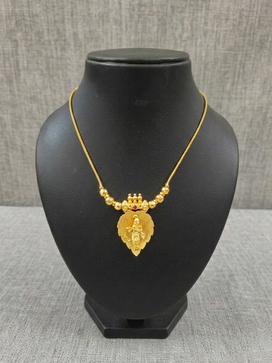 Micro Polish Krishna Pendant Mid Long Necklace Set