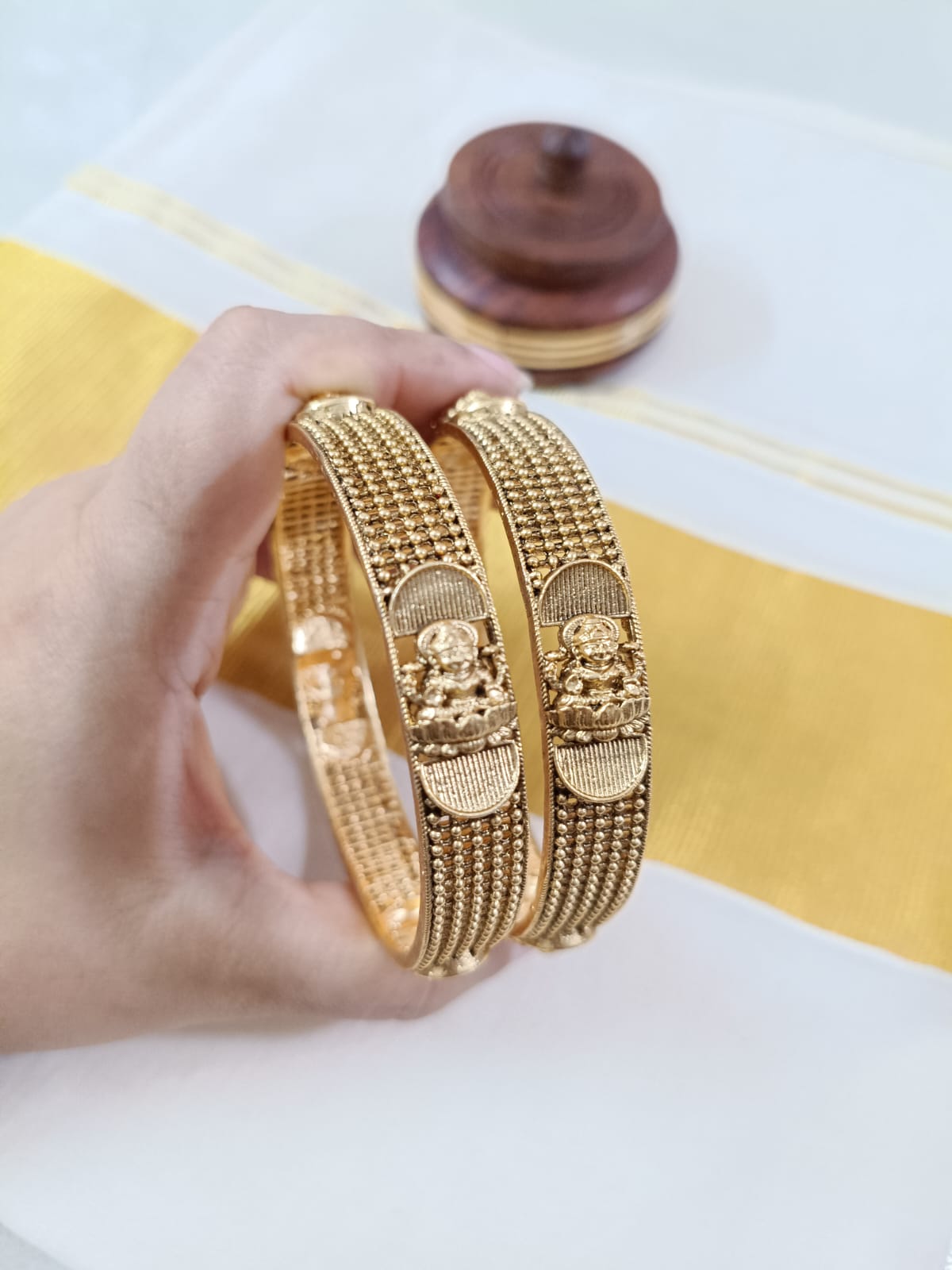 Matte Finish Lakshmi Broad Bangle of 2 V5