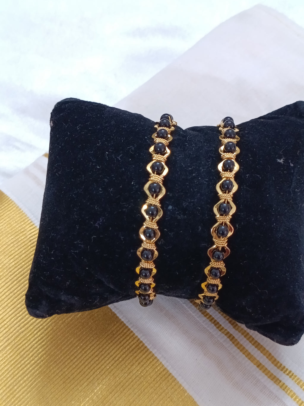 Micro Polish Black Bead Bangle Of 2