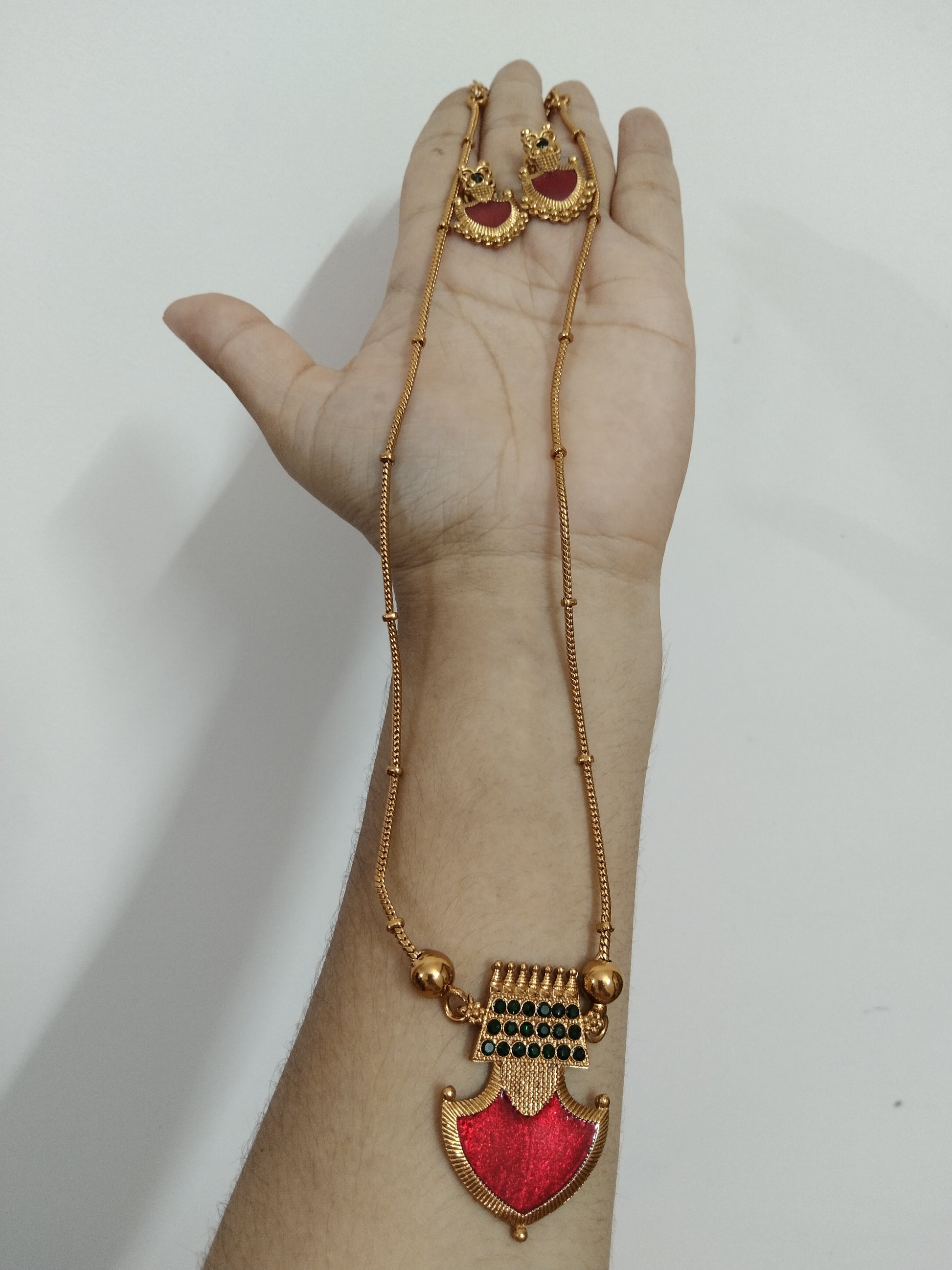 Palakka Pendant Long Necklace Set