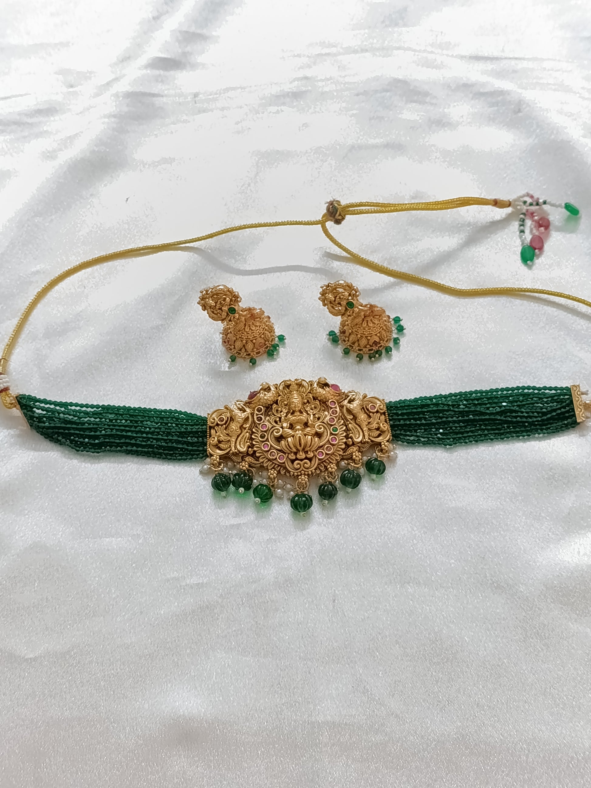 Green Bead Lakshmi Choker Set