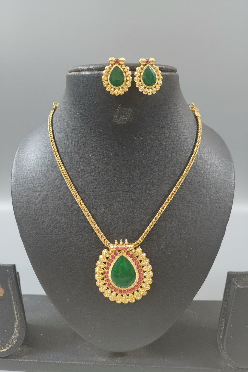 Palakka Gopi Pendant Mid Long Necklace Set V11
