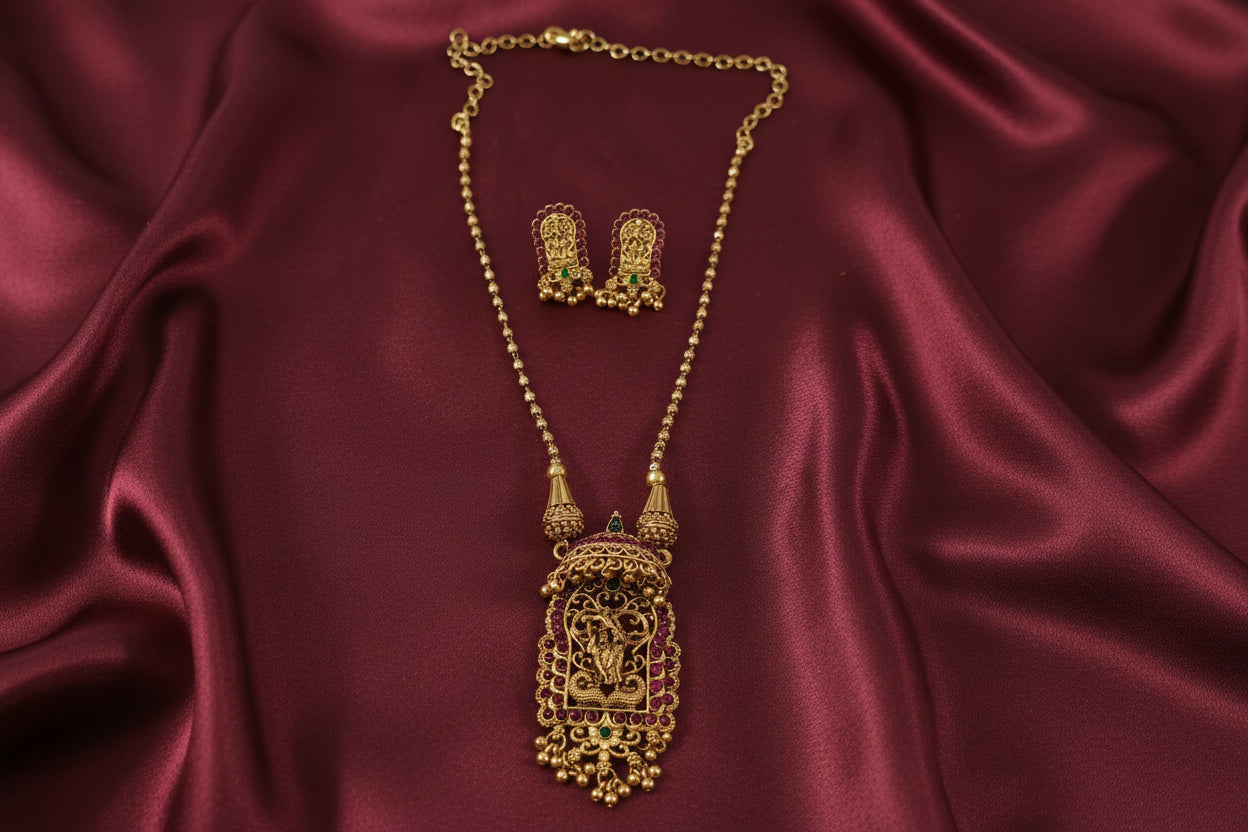 Radha Krishna Temple Necklace Set
