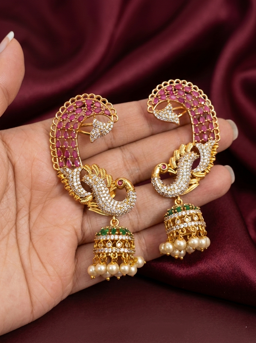 Peacock Earcuff Jhumka Earring V7