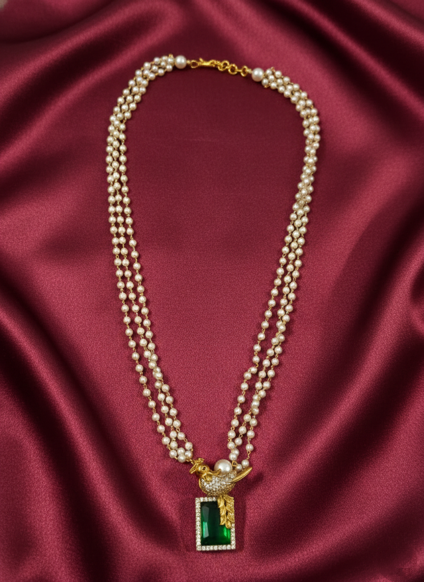 AD Pendant Pearl Mid Long Necklace Set