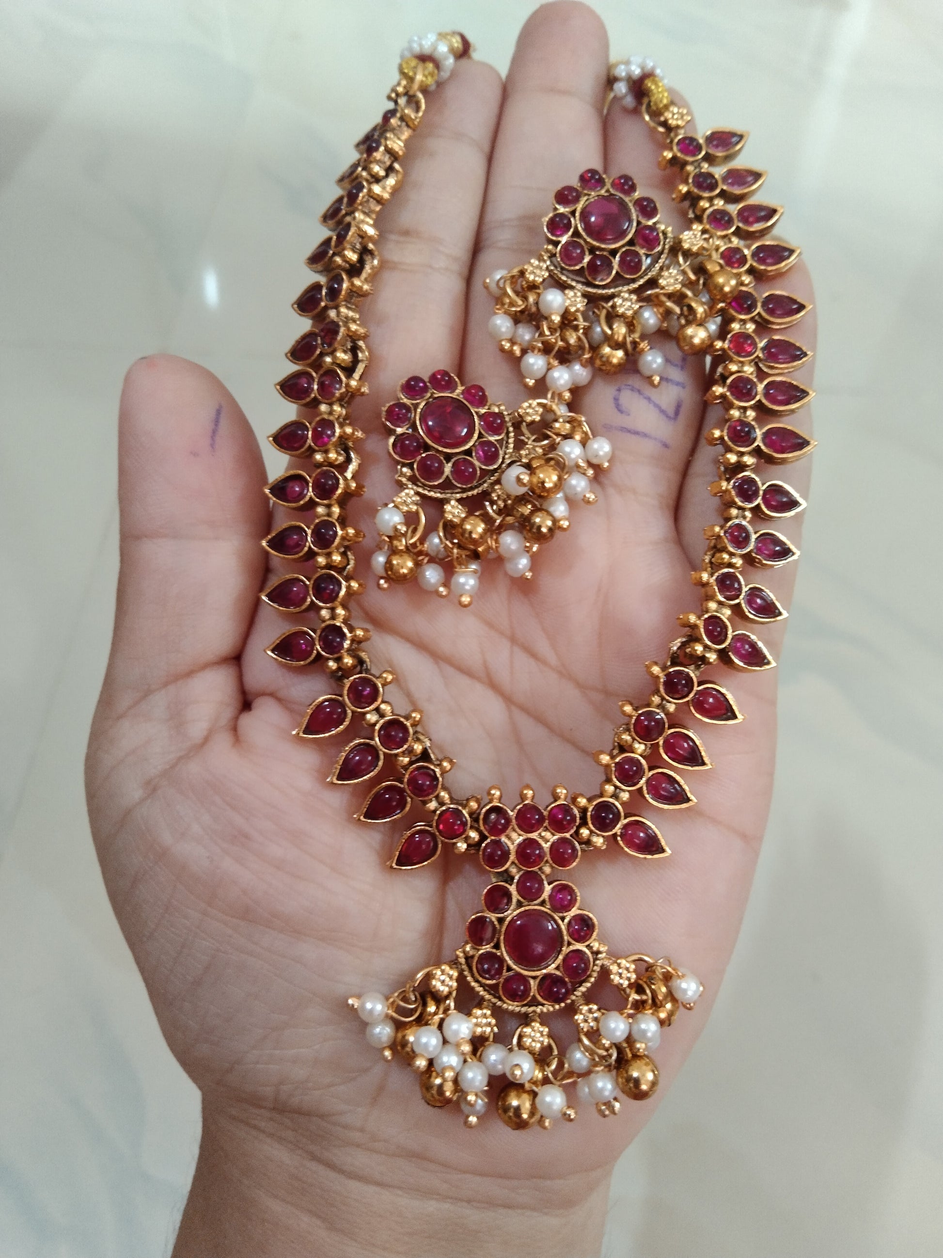 Ruby Stone Mullamottu Necklace