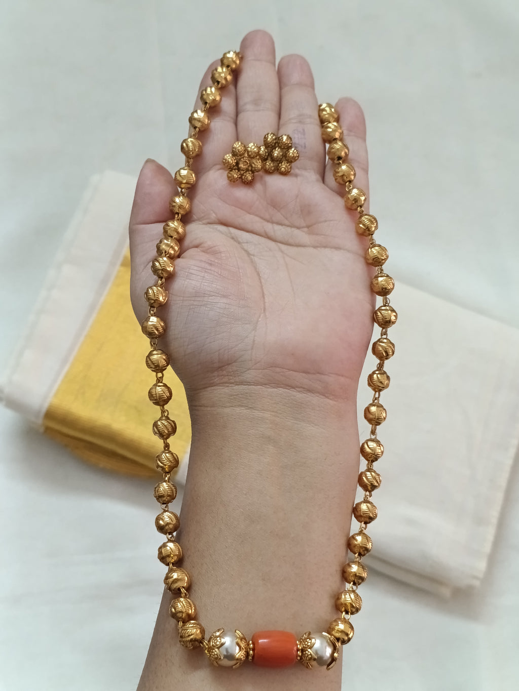 Coral Gold Bead Necklace V242
